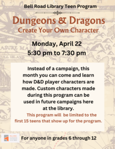 Teen Program- Dungeons & Dragons @ Bell Road Library Teen Activity Room | Newburgh | Indiana | United States