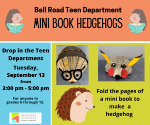 Teen Program- Mini Book Hedgehogs @ Bell Road Library Teen Activity Room | Newburgh | Indiana | United States