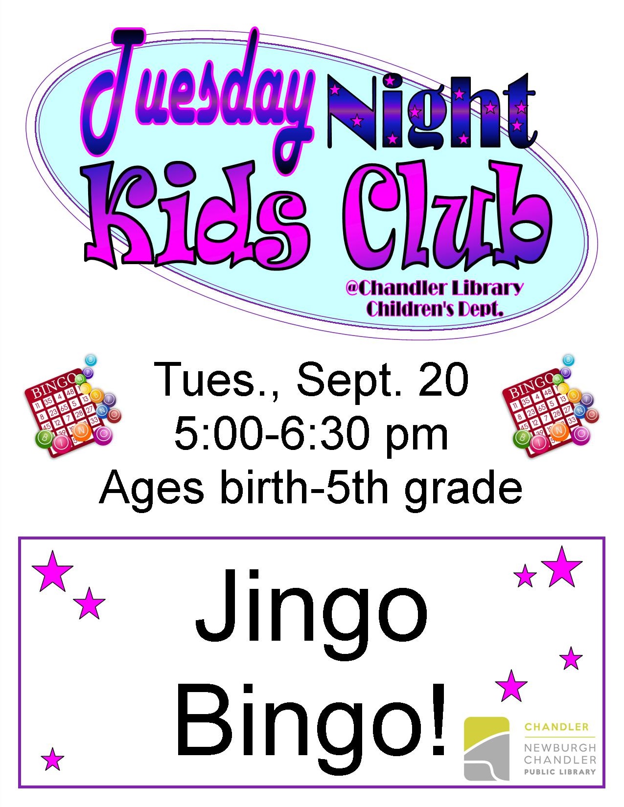 Tuesday Night Kids Club: Jingo Bingo @ Chandler Library Children's Department | Chandler | Indiana | United States