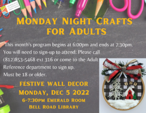 Monday Night Crafts for Adults @ Bell Road Library's Emerald Room