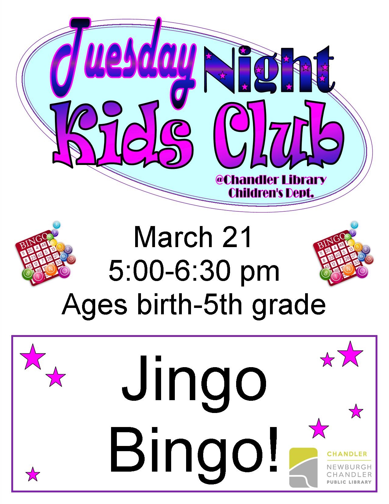 Tuesday Night Kids Club: Jingo Bingo @ Chandler Library Children's Department | Chandler | Indiana | United States
