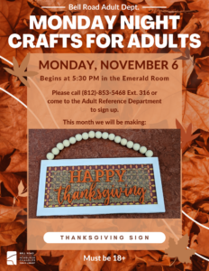 Adult Monday Night Crafts @ Bell Road Library's Emerald Room | Newburgh | Indiana | United States