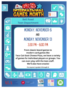 Teen Program- International Games Month @ Bell Road Teen Activity Room | Newburgh | Indiana | United States