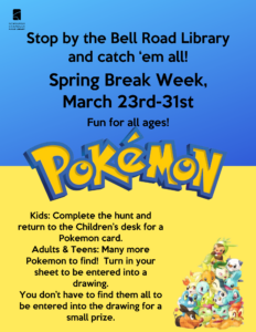Bell Road- All ages Pokemon scavenger hunt @ Newburgh Chandler Public Library | Newburgh | Indiana | United States